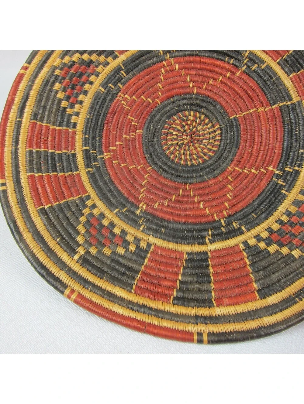 Vintage 1940s Native American Navajo Flat Polychrome Wedding Basket 9.75 inch